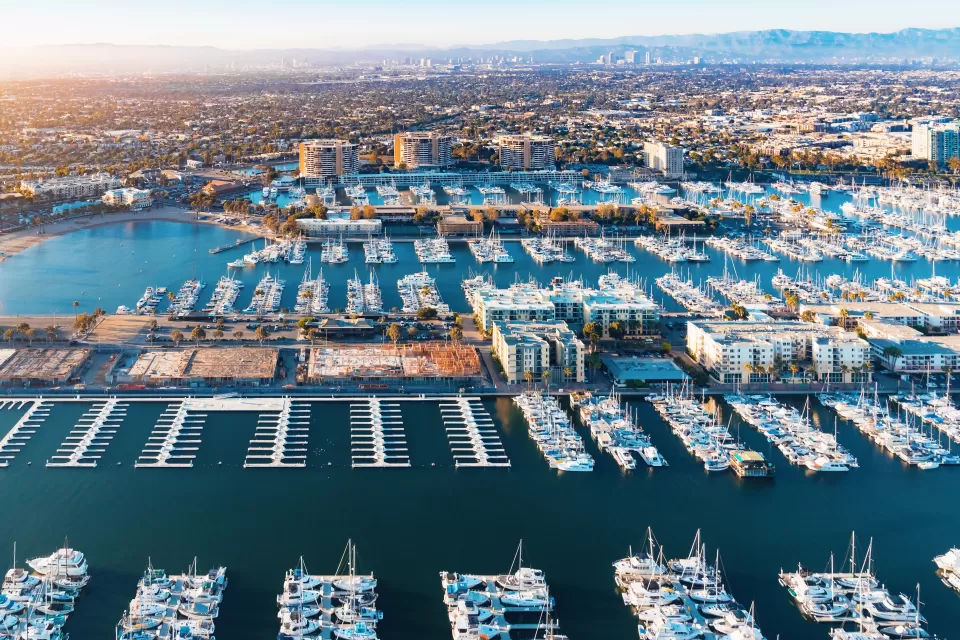 Aerial view of Marina del Rey, California, the world's second largest man-made marina